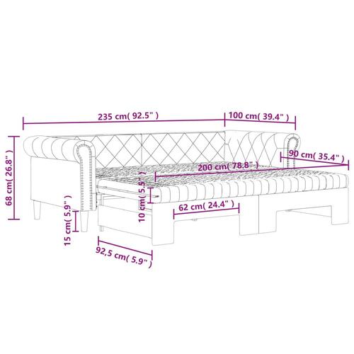 Daybed med udtræk og madrasser 90x200 cm kunstlæder hvid