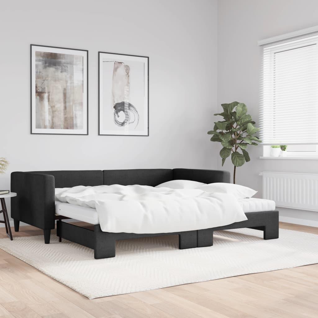 Daybed med udtræk og madras 100x200 cm stof sort billede