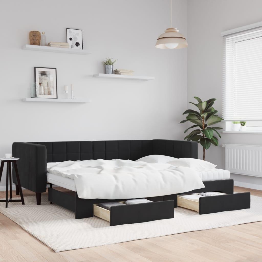 Daybed med udtræk og skuffer 90x200 cm velour sort billede