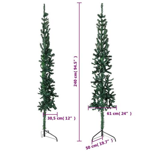 Kunstigt halvt juletræ med juletræsfod 240 cm smalt grøn