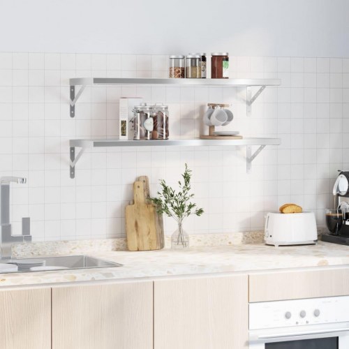 Væghylder 2 stk. - 100×30 cm i rustfrit stål, sølvfarvet