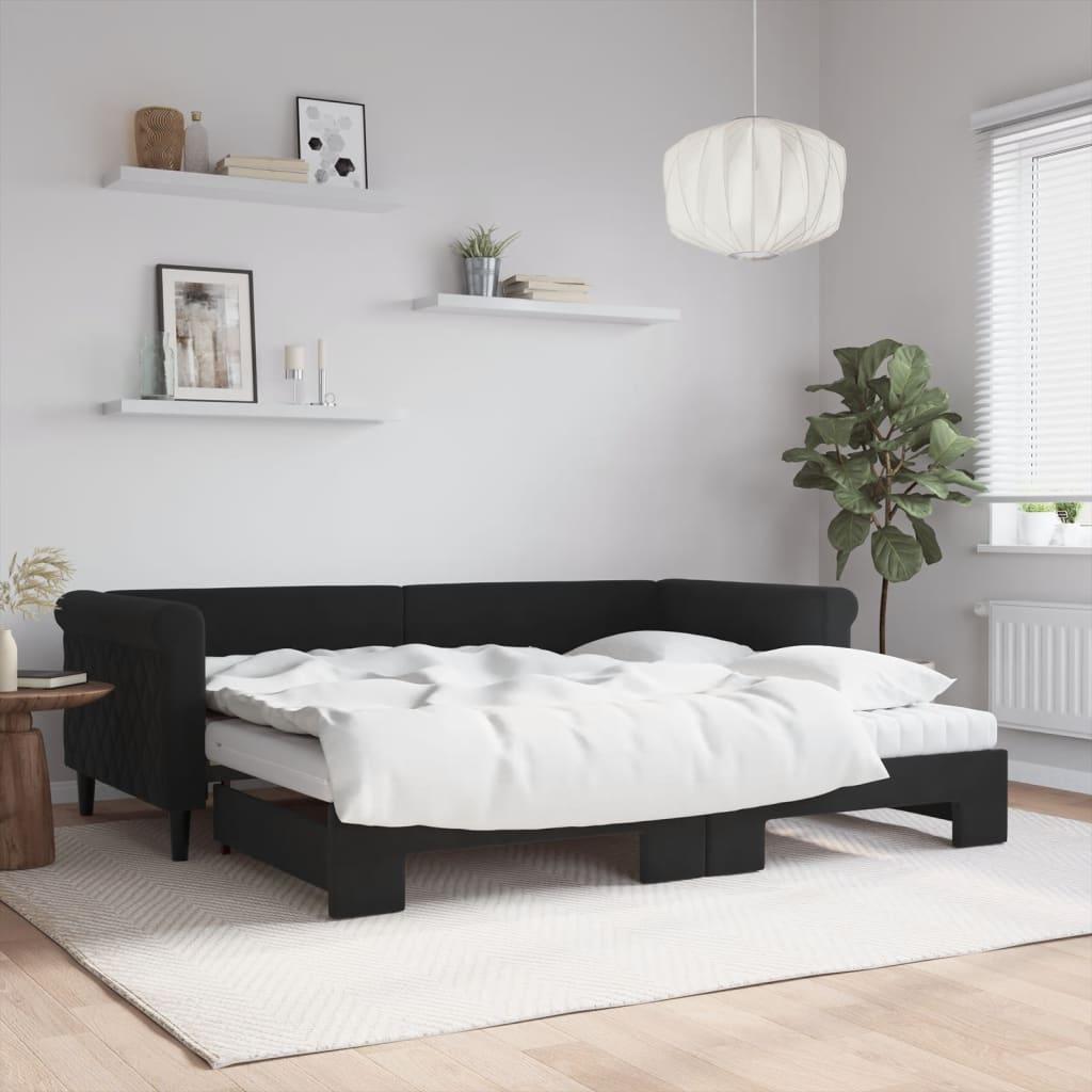 Daybed med udtræk og madras 90x200 cm velour sort billede