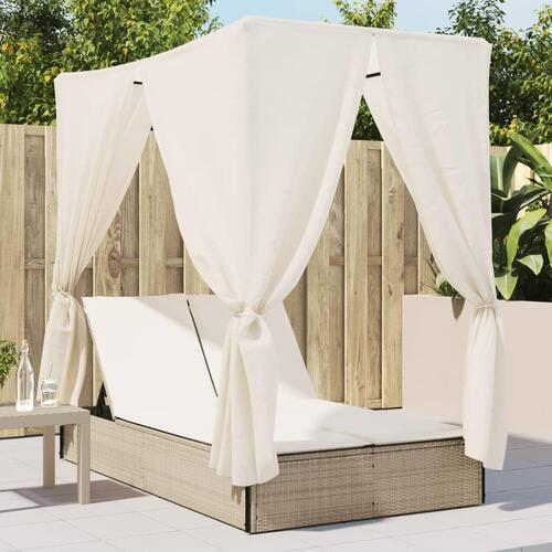 Solseng med tag og gardiner polyrattan beige