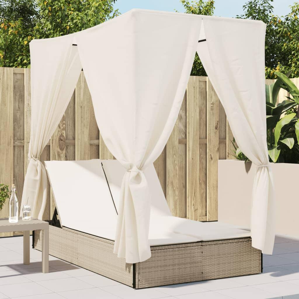 Solseng med tag og gardiner polyrattan beige