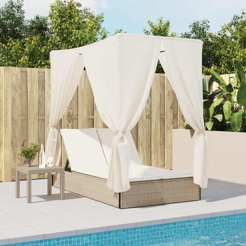 Solseng med tag og gardiner polyrattan beige