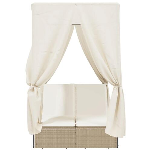 Solseng med tag og gardiner polyrattan beige