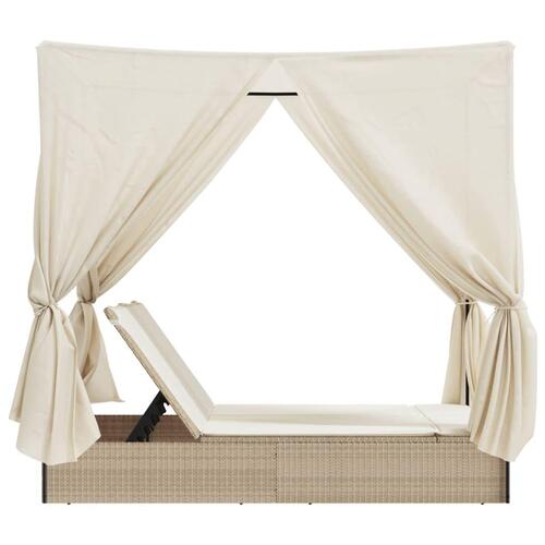 Solseng med tag og gardiner polyrattan beige