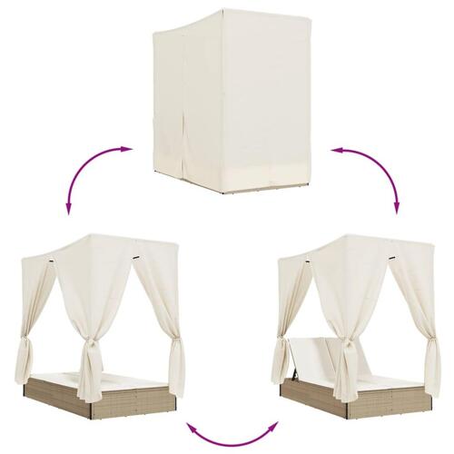 Solseng med tag og gardiner polyrattan beige
