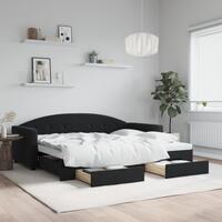Daybed med udtræk og skuffer 90x200 cm velour sort