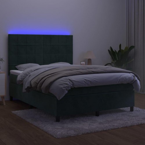 Kontinentalseng i fløjl med LED-lys 140x200 cm - mørkegrøn