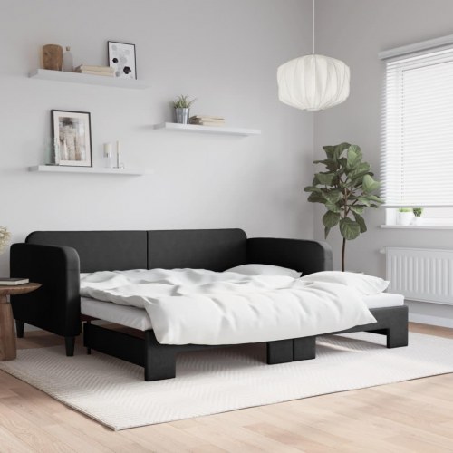 Daybed med udtræk 100×200 cm - stof, sort