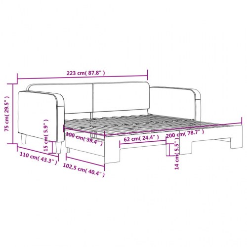 Daybed med udtræk 100×200 cm - stof, sort