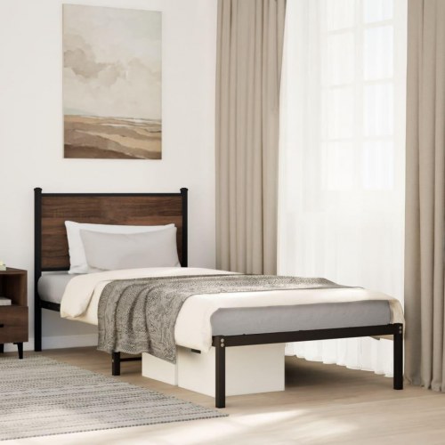 Sengeramme 90 x 190 cm i metal - brun egetræ