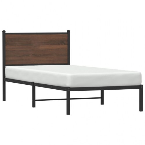 Sengeramme 75 x 190 cm med sengegavl uden madras - brun egetræ