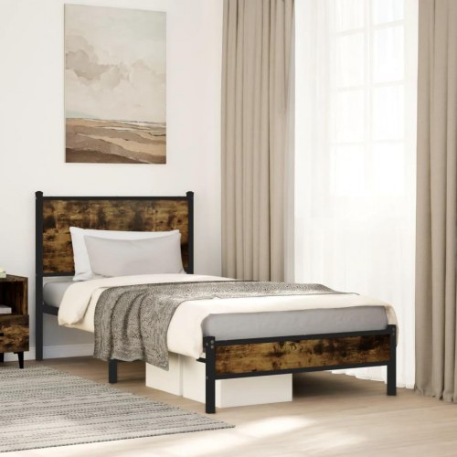 Sengeramme i metal 90x200 cm - røget egetræslook
