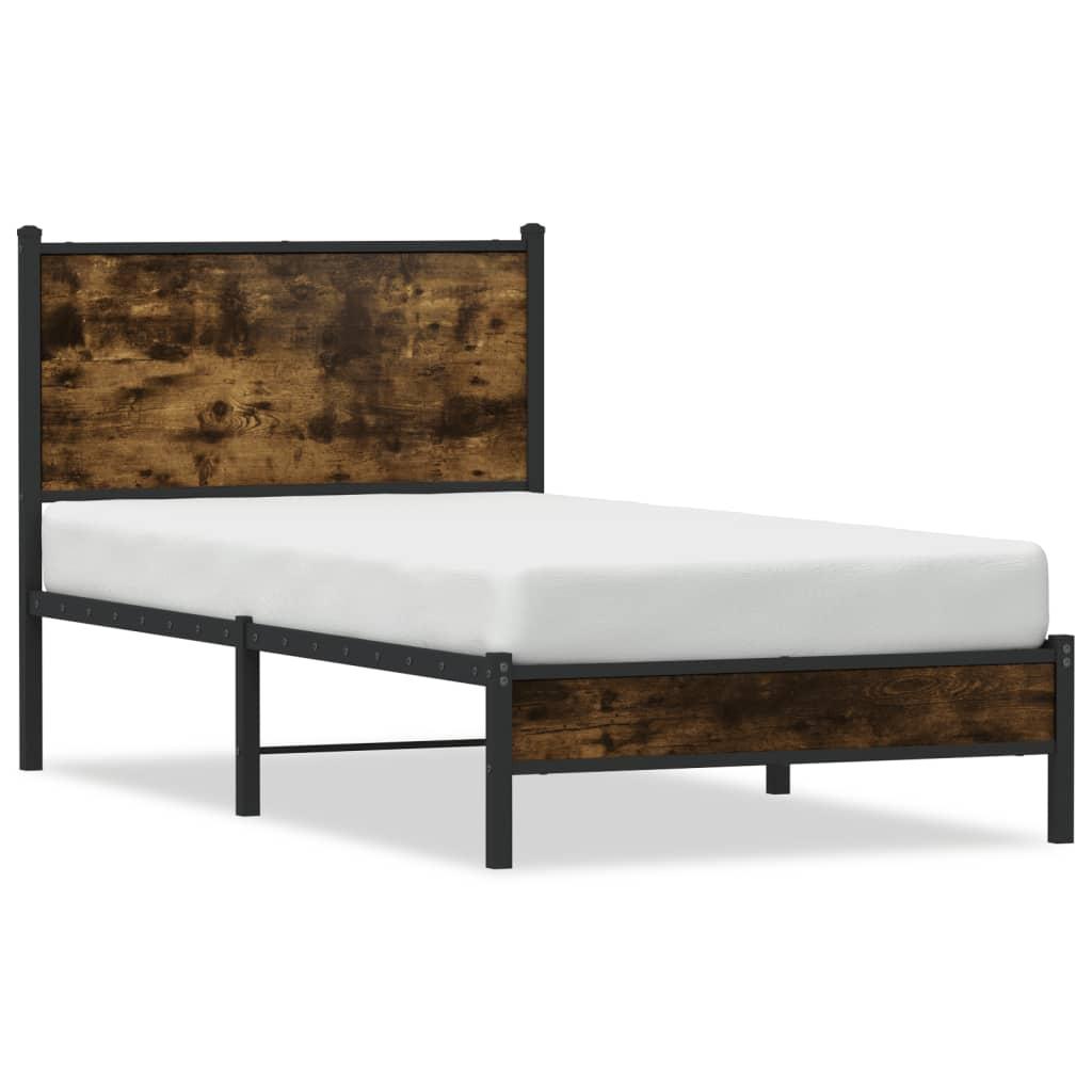 Sengeramme Uden Madras Metal Etræsfarve Røget Eg - med sengegavl og lavt fodgærde / 80 x 200 cm