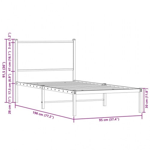 Sengeramme 90x190 cm i metal - Sonoma-eg