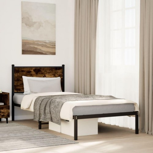 Sengeramme 90x190 cm i metal - røget egetræsfarve