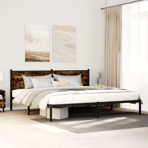Sengeramme i metal uden madras 193 x 203 cm - røget egetræ