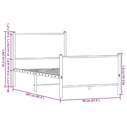 Sengeramme 90 x 200 cm i metal - brun egetræ