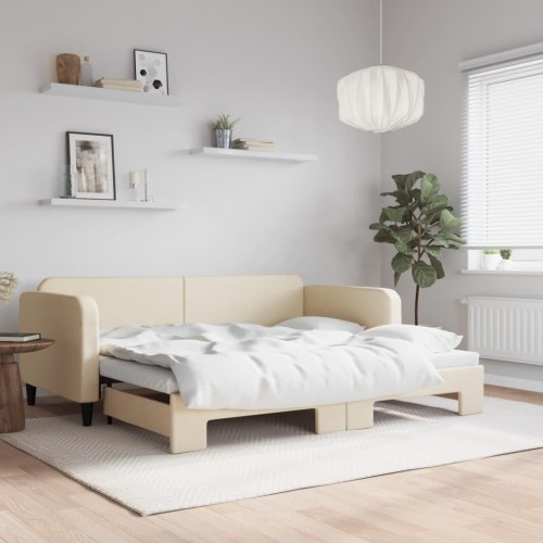 Daybed med udtræk 90x200 cm - stof, cremefarvet