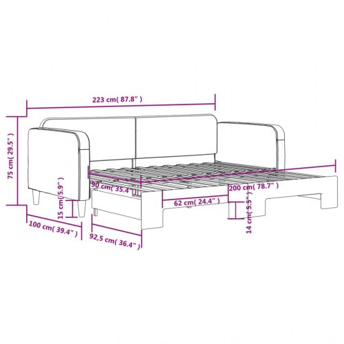 Daybed med udtræk 90x200 cm - stof, cremefarvet
