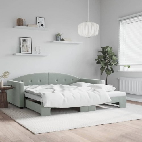 Daybed med udtræk 100 x 200 cm i velour - lysegrå