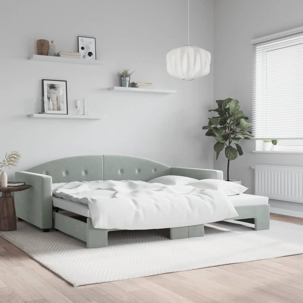 Daybed Velour Lysegrå - med udtræk / 100 x 200 cm