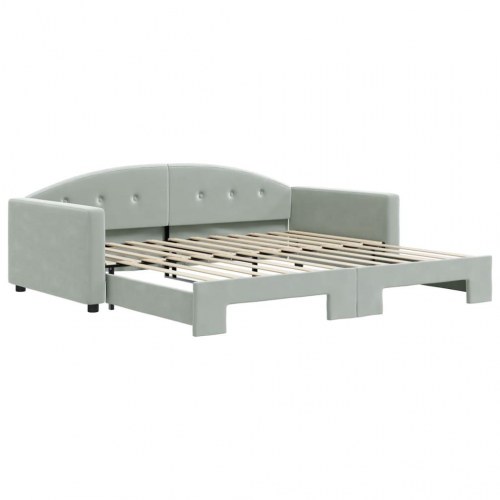 Daybed med udtræk 100 x 200 cm i velour - lysegrå