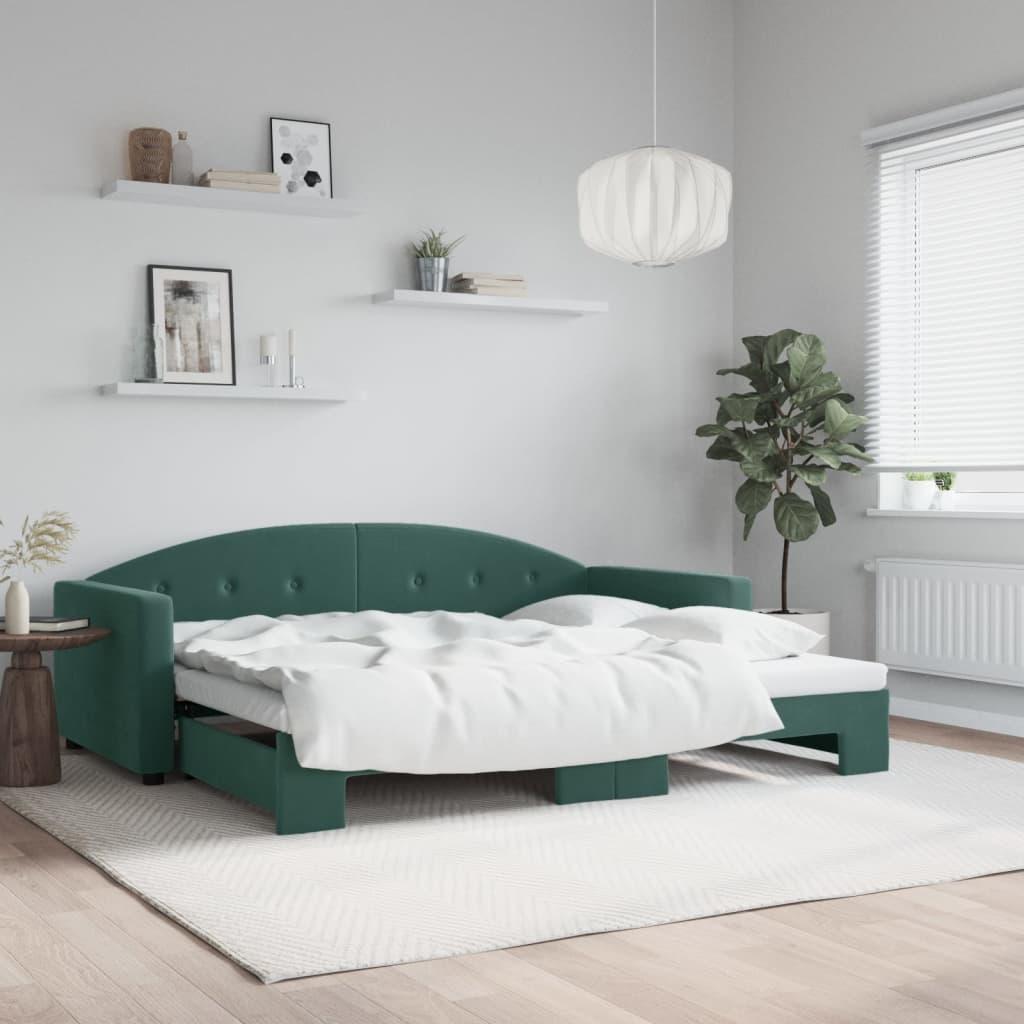 Daybed Velour Mørkegrøn - med udtræk / 90 x 200 cm