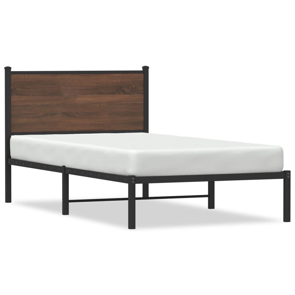 Sengeramme Med Sengegavl 107x203 Cm Metal Brun Egetræsfarve