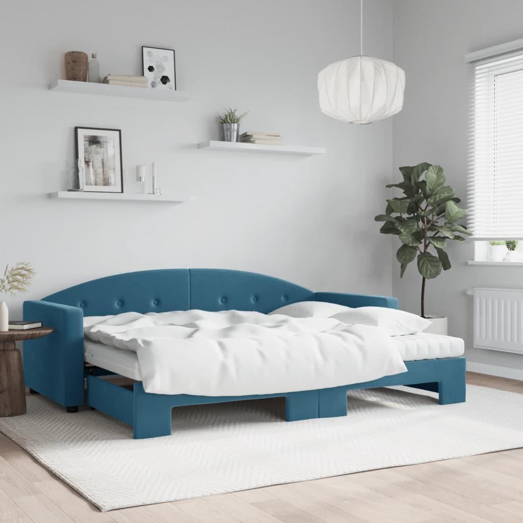 Daybed med udtræk og madras 80x200 cm velour blå billede
