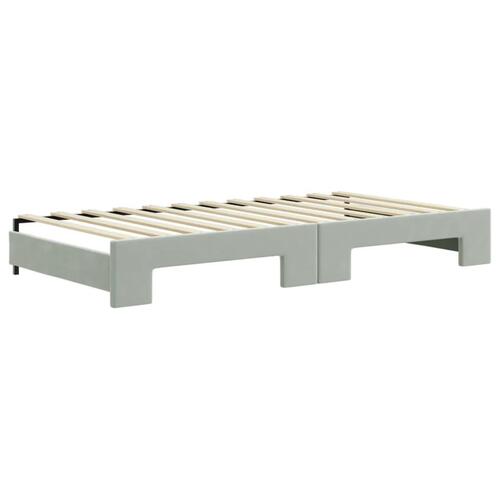 Daybed med udtræk og skuffer 100x200 cm velour lysegrå