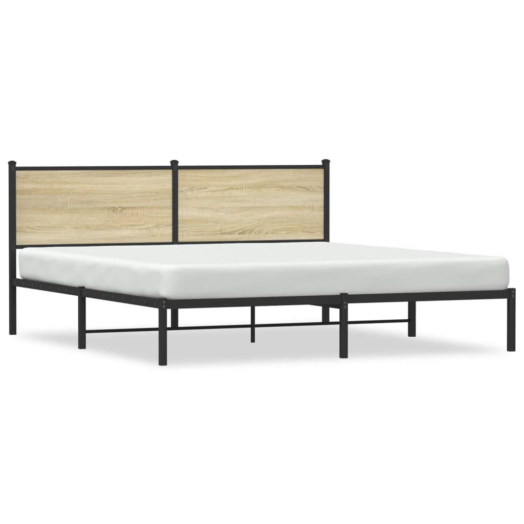 Sengeramme i metal med sengegavl - 183x213 cm, sonoma-eg