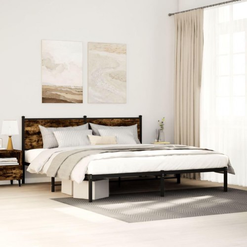 Sengeramme uden madras 183 x 213 cm i metal - røget egetræsfarve
