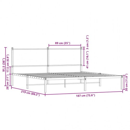 Sengeramme uden madras 183 x 213 cm i metal - røget egetræsfarve