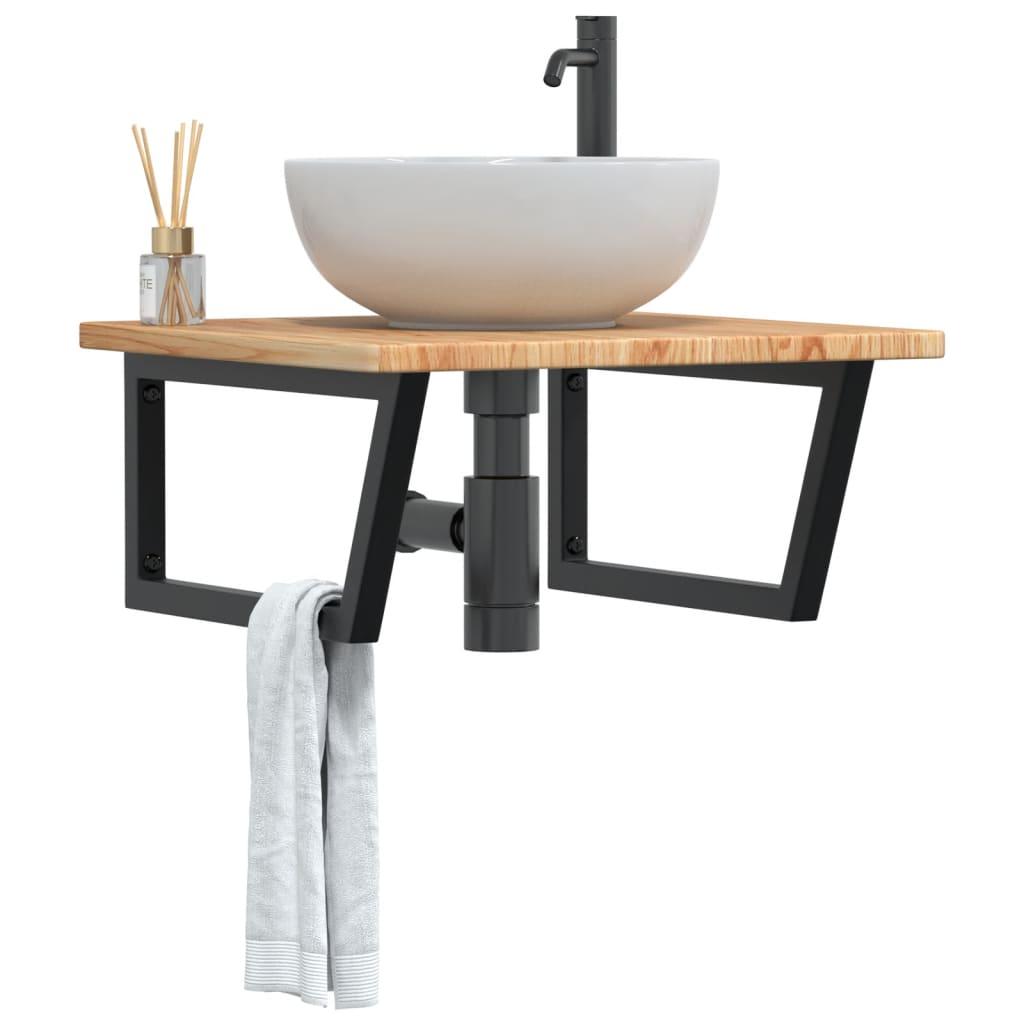 Badeværelseshylde Stål Og Massivt Egetræ Lysebrun Og Sort - Trapez / 60 x 60 x 2.5 cm