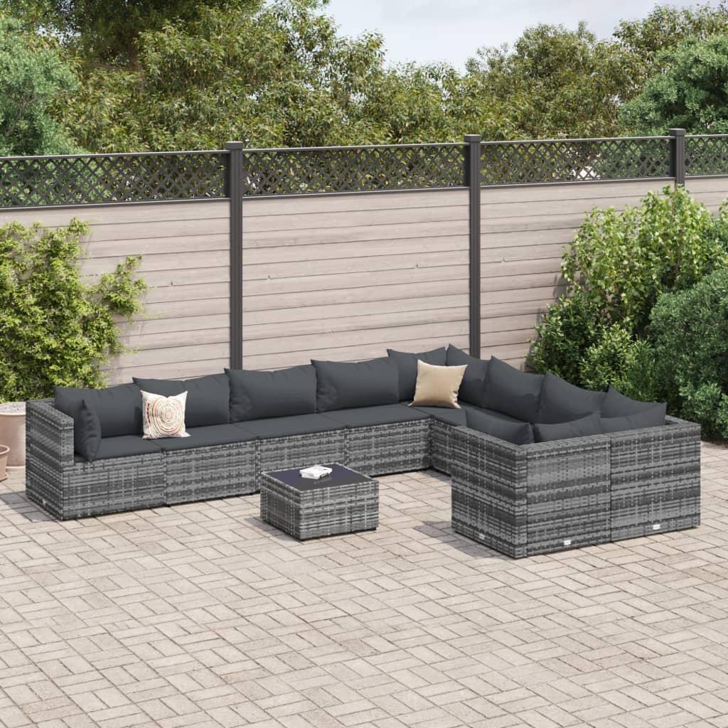 Sofasæt Til Haven 9 Dele Med Hynder Polyrattan Sort - Grå / 4x hjørnedel 5x midterdel bord