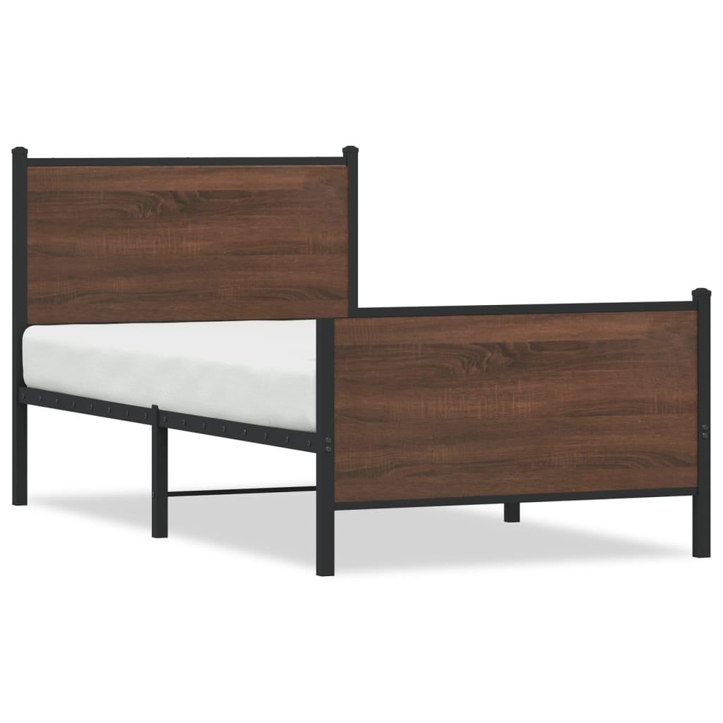 Sengeramme Med Sengegavl Og Fodgærde 90x190 Cm Metal Brun Eg