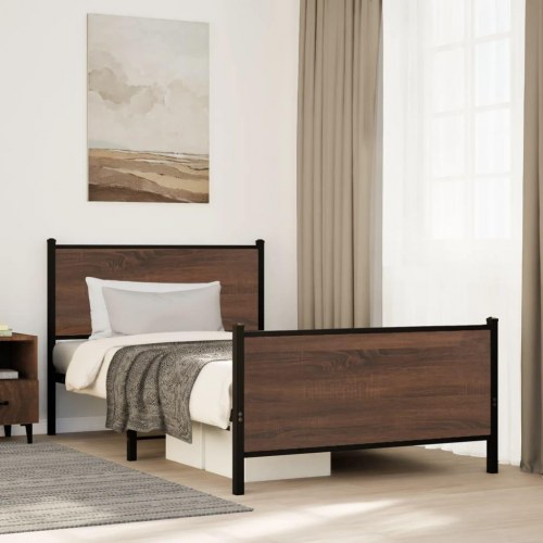 Sengeramme 100 x 190 cm med sengegavl - brun egetræsfarve