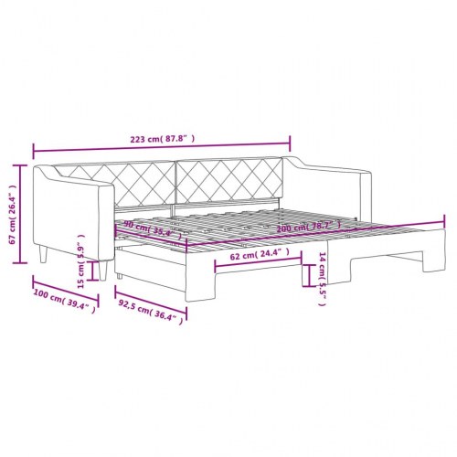 Daybed med udtræk 90 x 200 cm - gråbrun