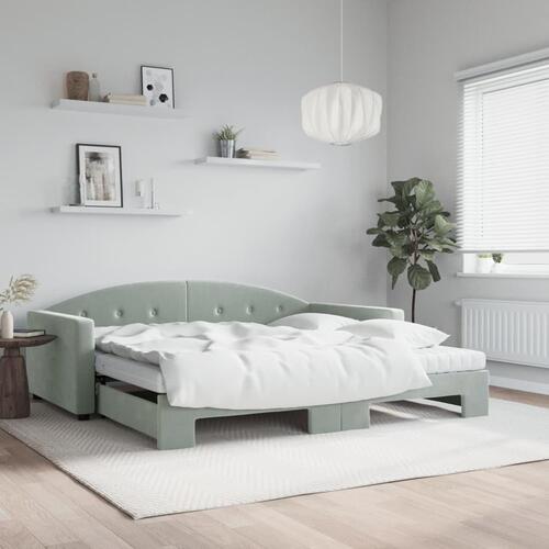Daybed med udtræk og madras 100x200 cm velour lysegrå