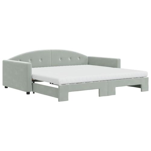 Daybed med udtræk og madras 100x200 cm velour lysegrå