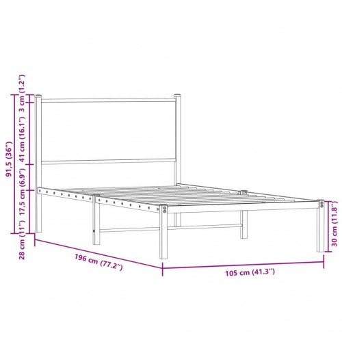 Sengeramme 100 x 190 cm i metal - røget egetræsfarve