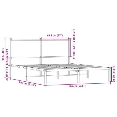 Sengeramme 140 x 200 cm i metal - brun egetræsfarve