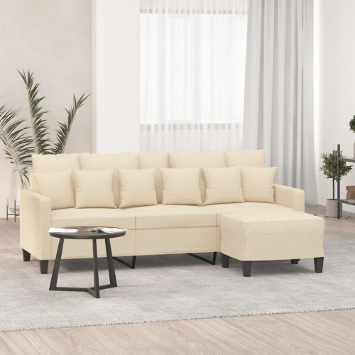 3-personers sofa med fodskammel 180 cm - cremefarvet stof