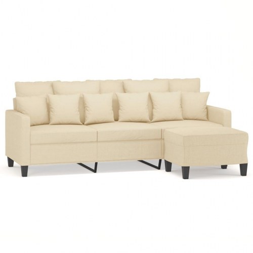 3-personers sofa med fodskammel 180 cm - cremefarvet stof