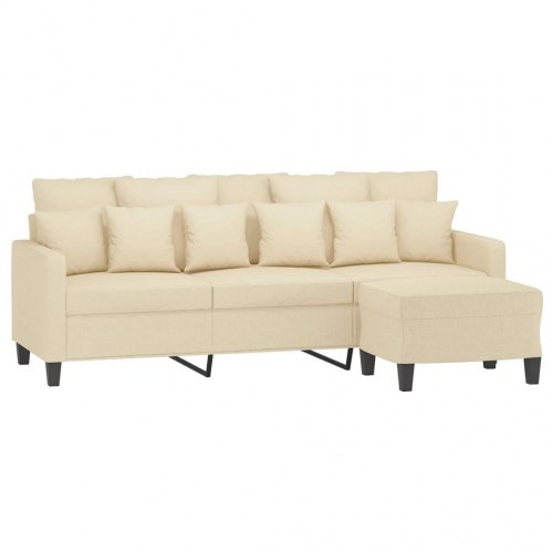 3-personers sofa med fodskammel 180 cm - cremefarvet stof
