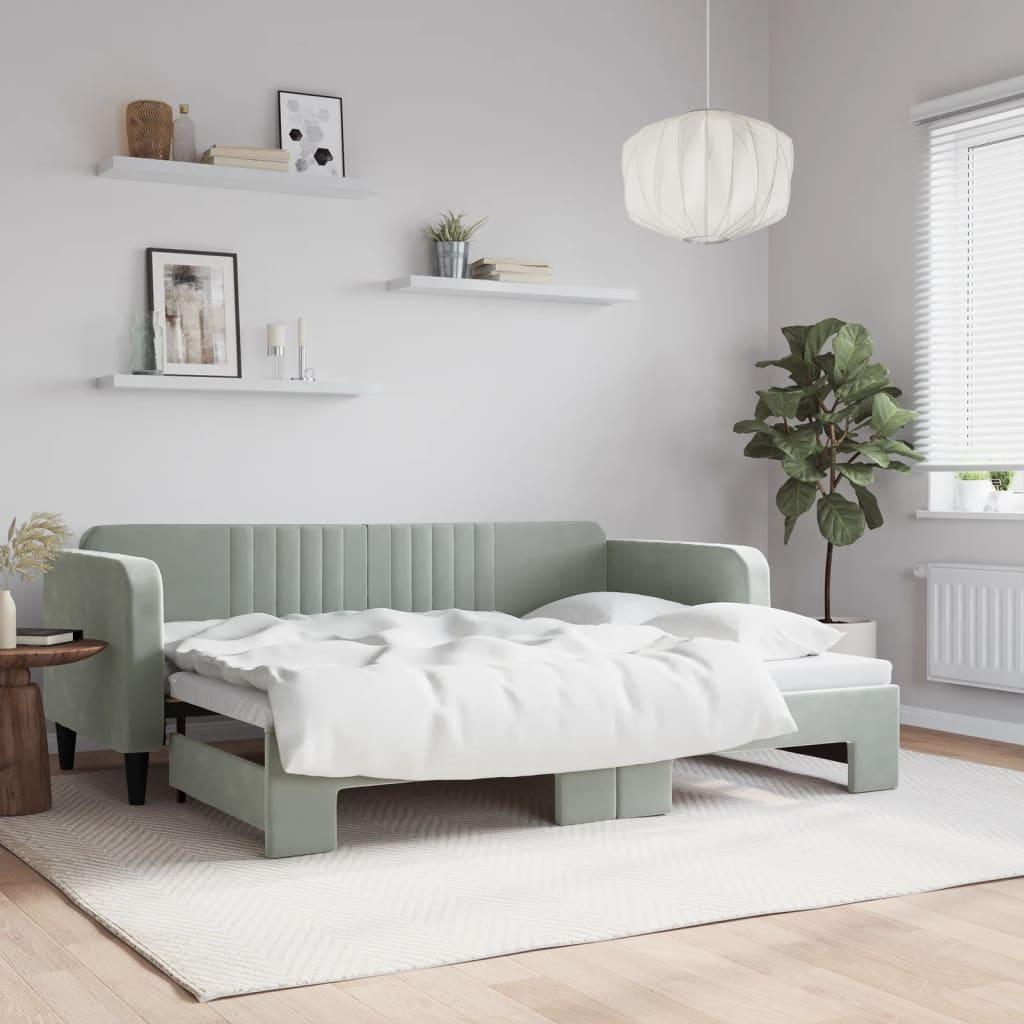 Daybed Velour Lysegrå - med udtræk / 80 x 200 cm