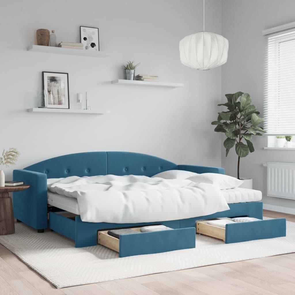 Daybed med udtræk og skuffer 80x200 cm stof blå billede